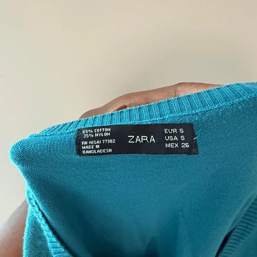 Zara Blue V Neck Sweater Size Small Preppy